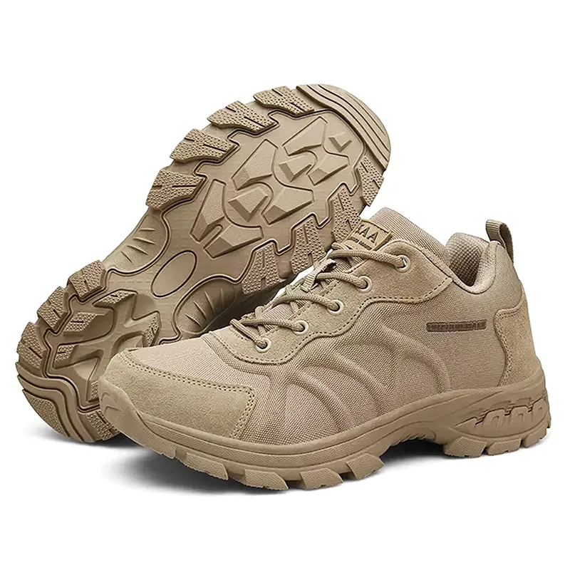 Rubber Sole Beige Outdoor Combat Boot