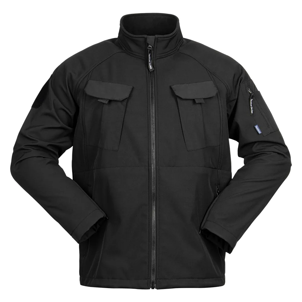 Black Softshell Stand Collar Military Jacket