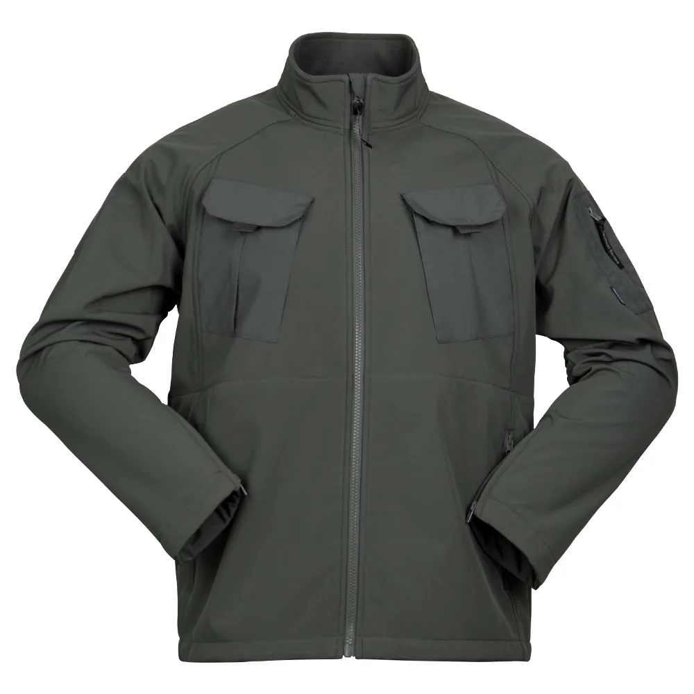 Grey Softshell Stand Collar Military Jacket