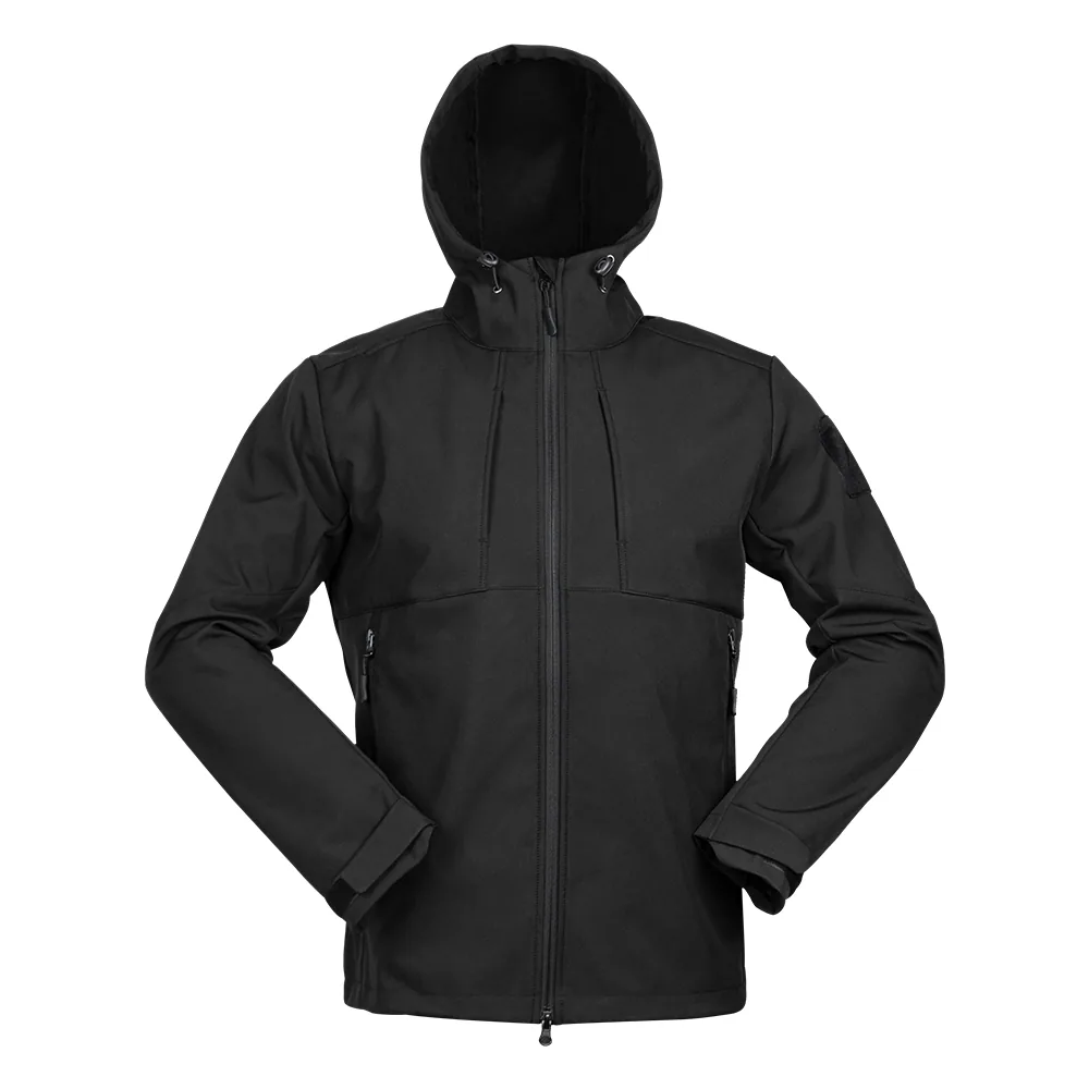 Black Softshell Hooded Military Jacket